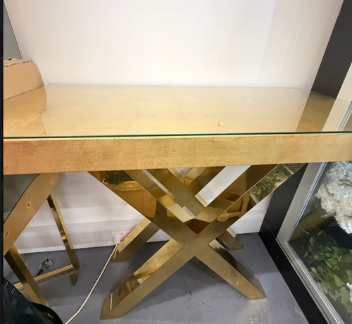 Gold console table with - console,