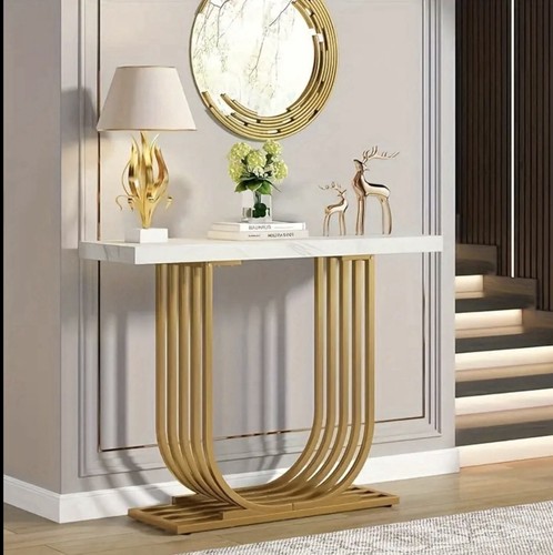 White faux marble console - white,